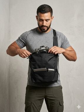 Vintage, Men's Black Messenger Camera Crossbody Bag - Brand BAILEY.